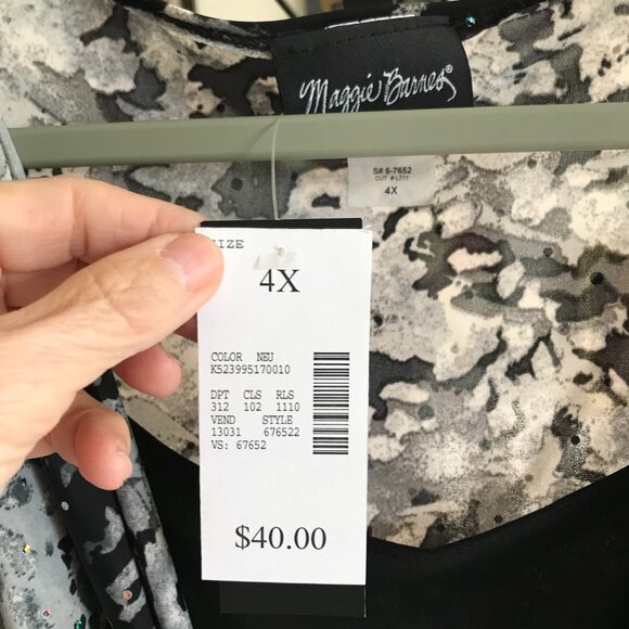 MAGGIE BARNES size 4X Gray & Black Paillettes Layered Cowl Neck Tunic Top NWT - Picture 5 of 5